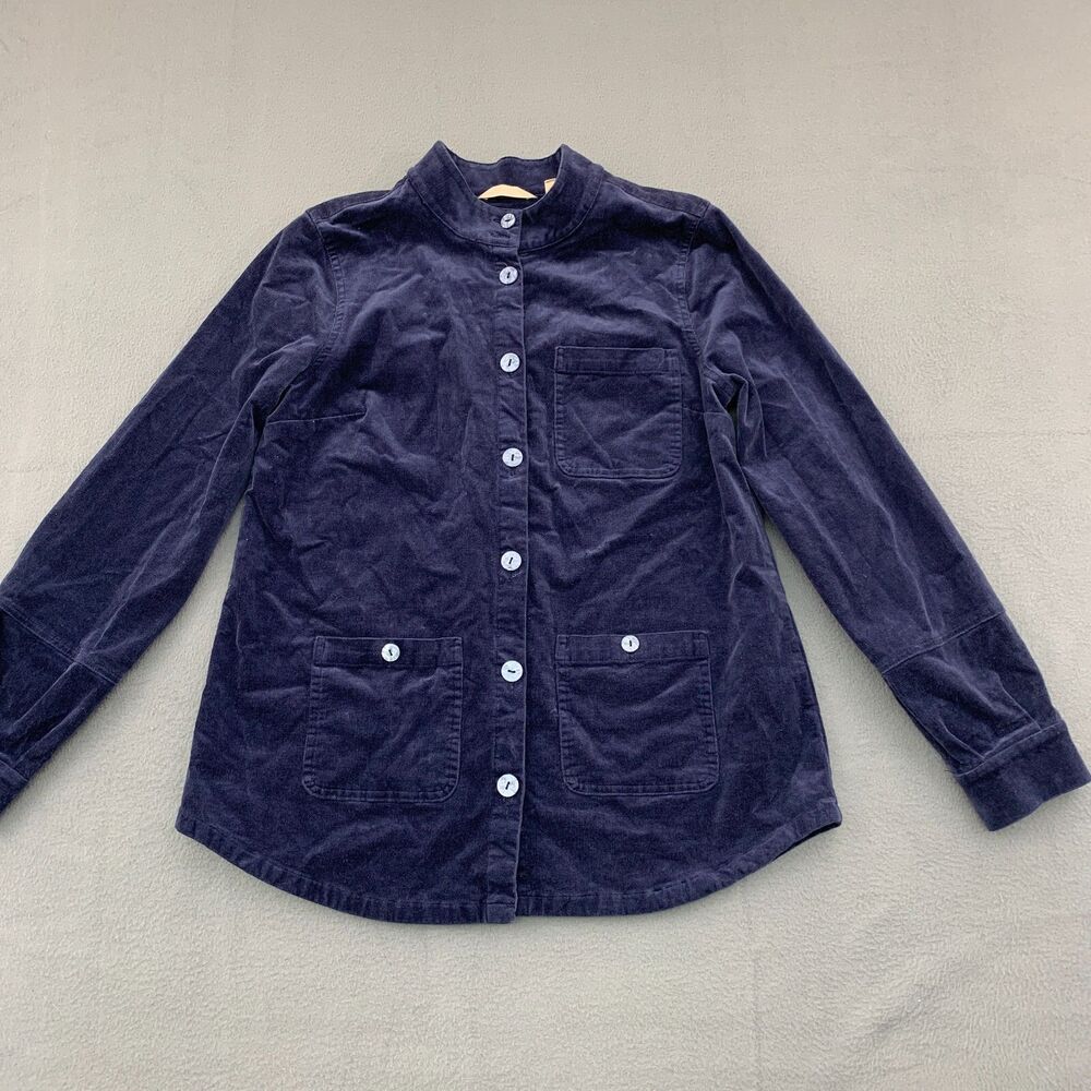 Soft Surroundings Corduroy Shirt Jacket Small Button Blue Patch Pockets Stretch